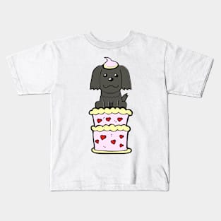 Happy black dog Jumping out of a cake Kids T-Shirt